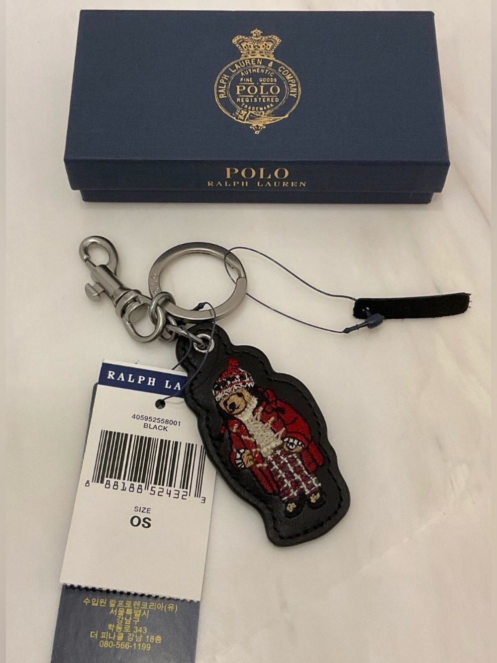 NEW Polo Ralph Lauren HOLIDAY WINTER BEAR - LEATHER Key Ring Keychain - BLACK